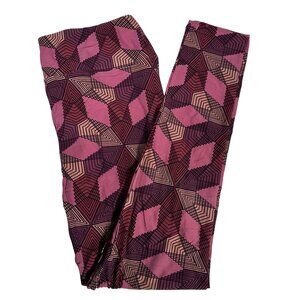 LuLaRoe Kaleidoscope Triangles Pink Purple Black Leggings Tall & Curvy TC